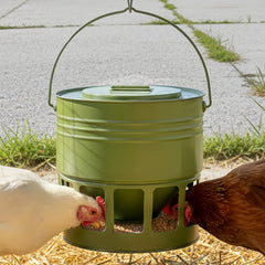 KOL front view of green hanging feeder showing full profile and durable build