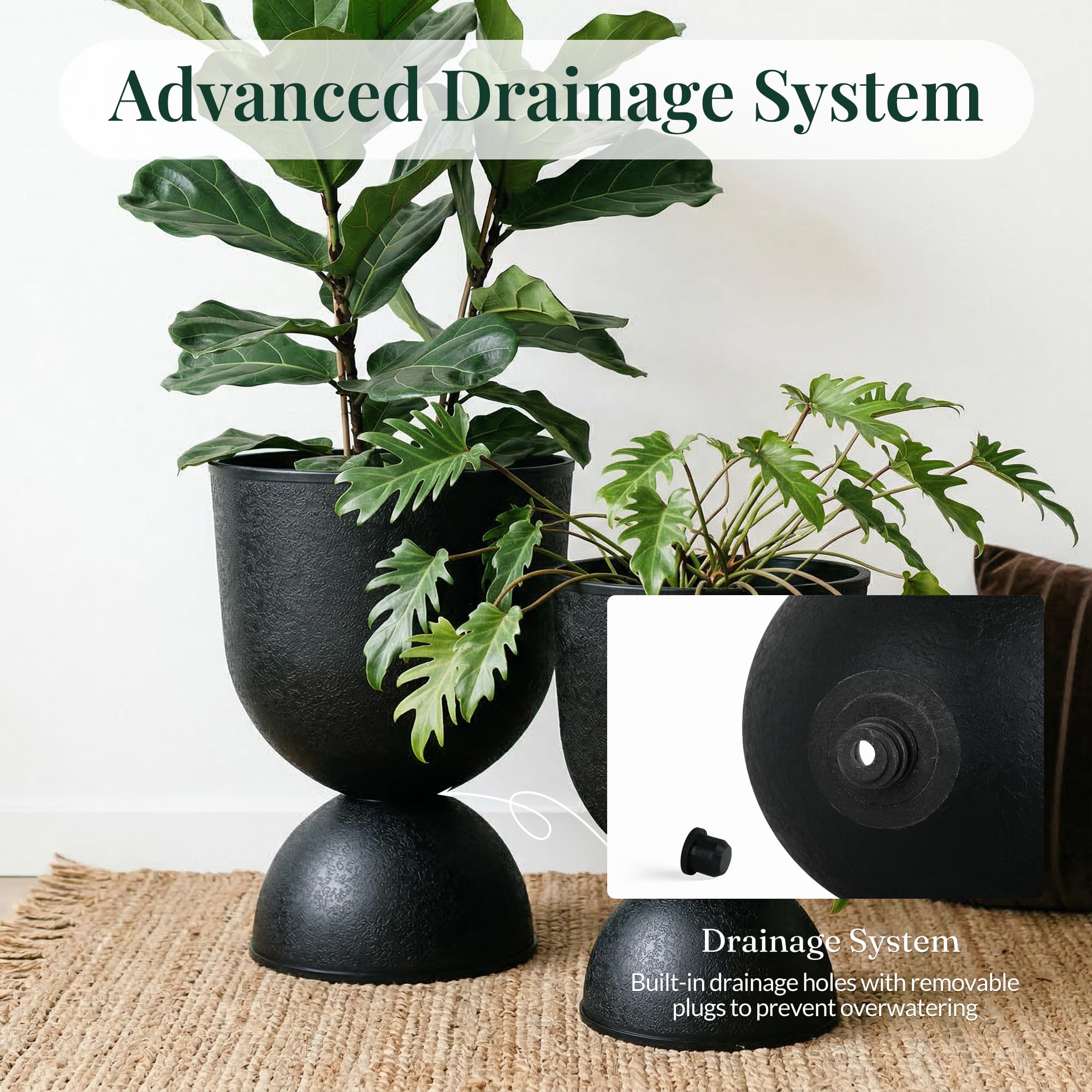 KOL 18 inch planter beside chair showing size and scale advantage