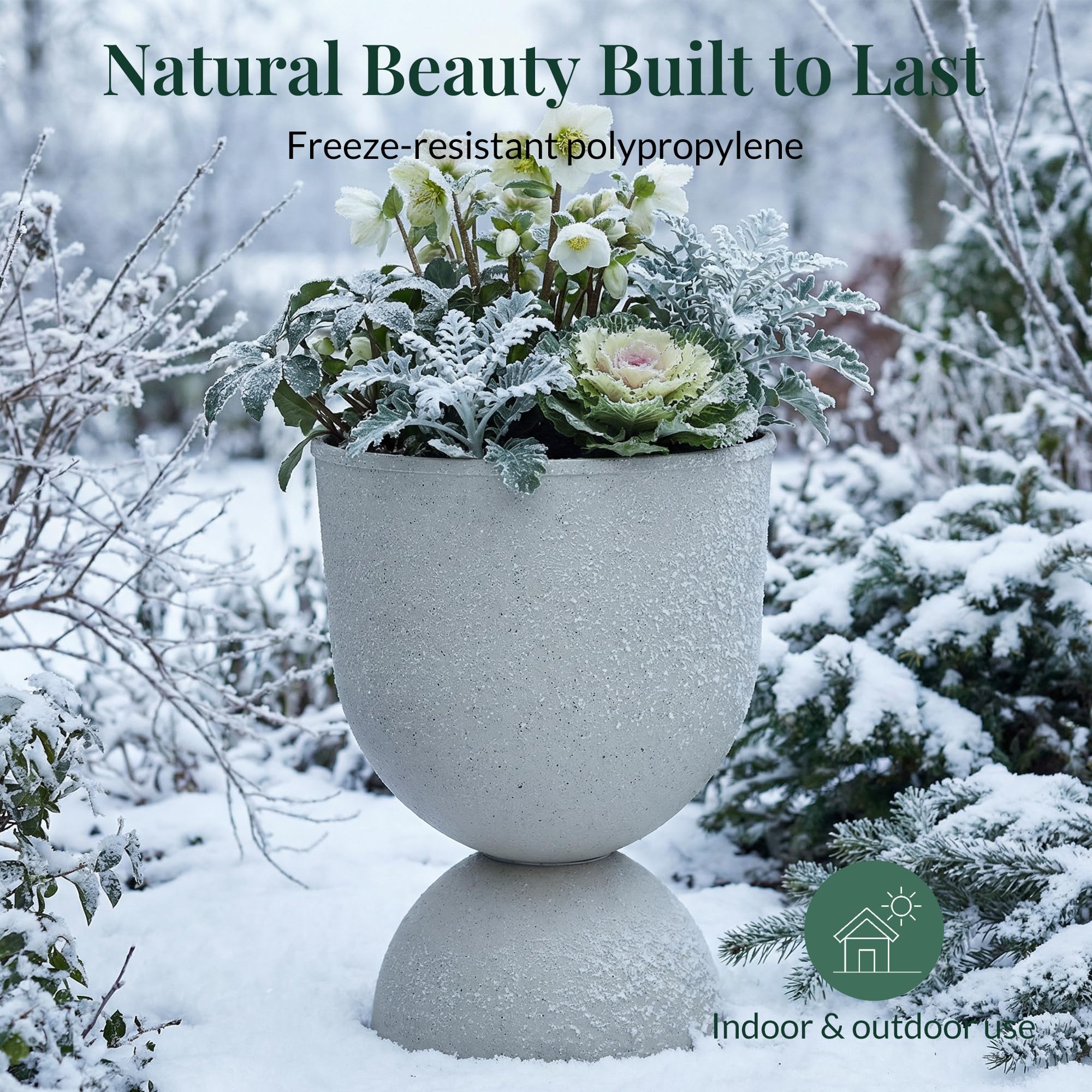 KOL planter showing twist-on pedestal base ease of tool-free assembly