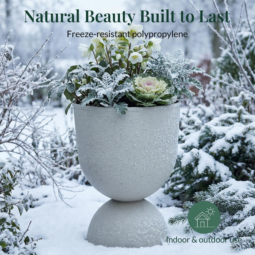 KOL planter showing twist-on pedestal base ease of tool-free assembly