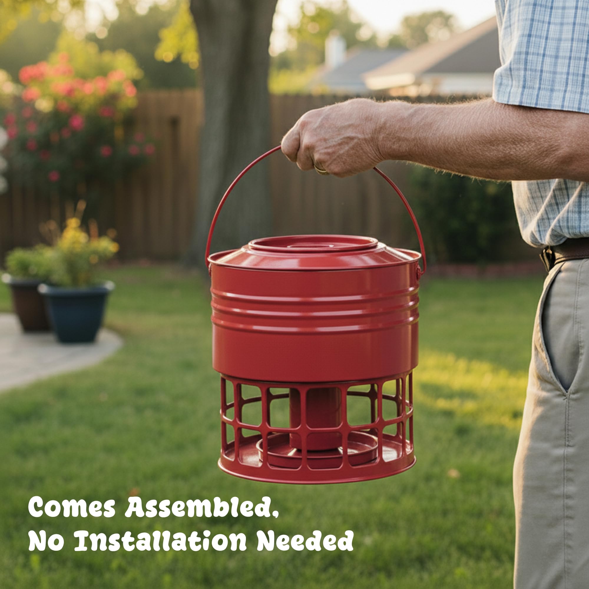 KOL feeder next to ruler showing size and 10lb capacity at a glance