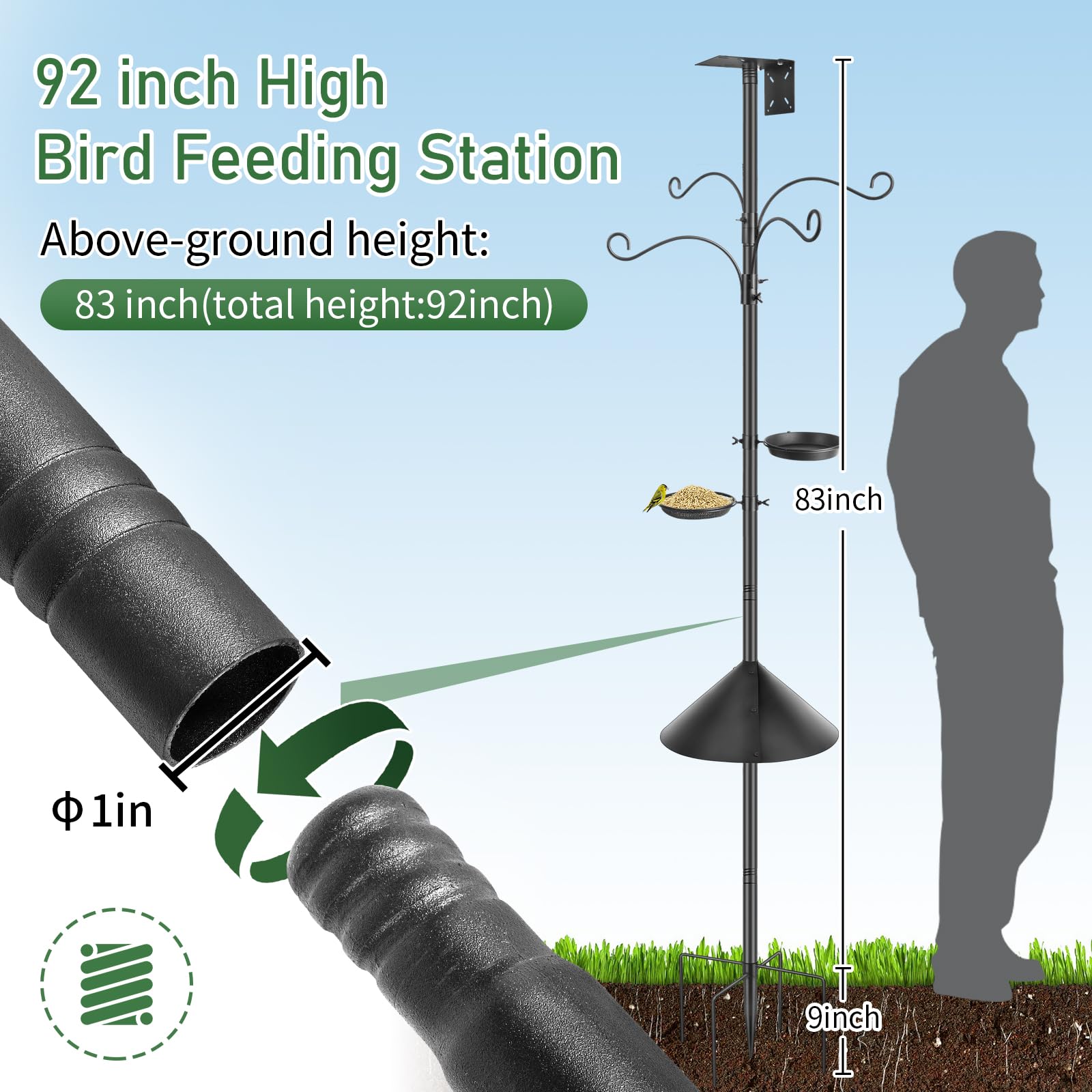 KOLAKO close-up of squirrel-proof plastic baffle, prevents climbing and protects feeders