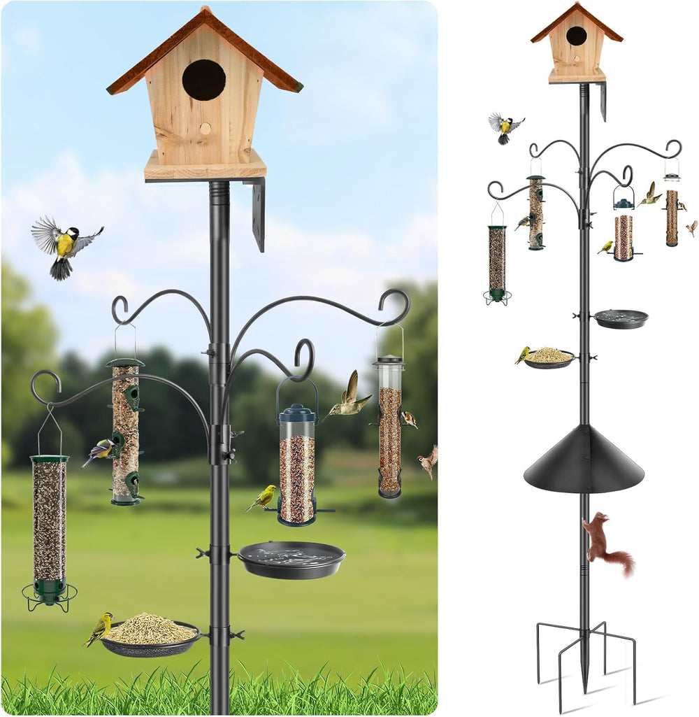 KOLAKO front view of full 92-inch feeder pole showing hooks and baffle, stable feeding setup