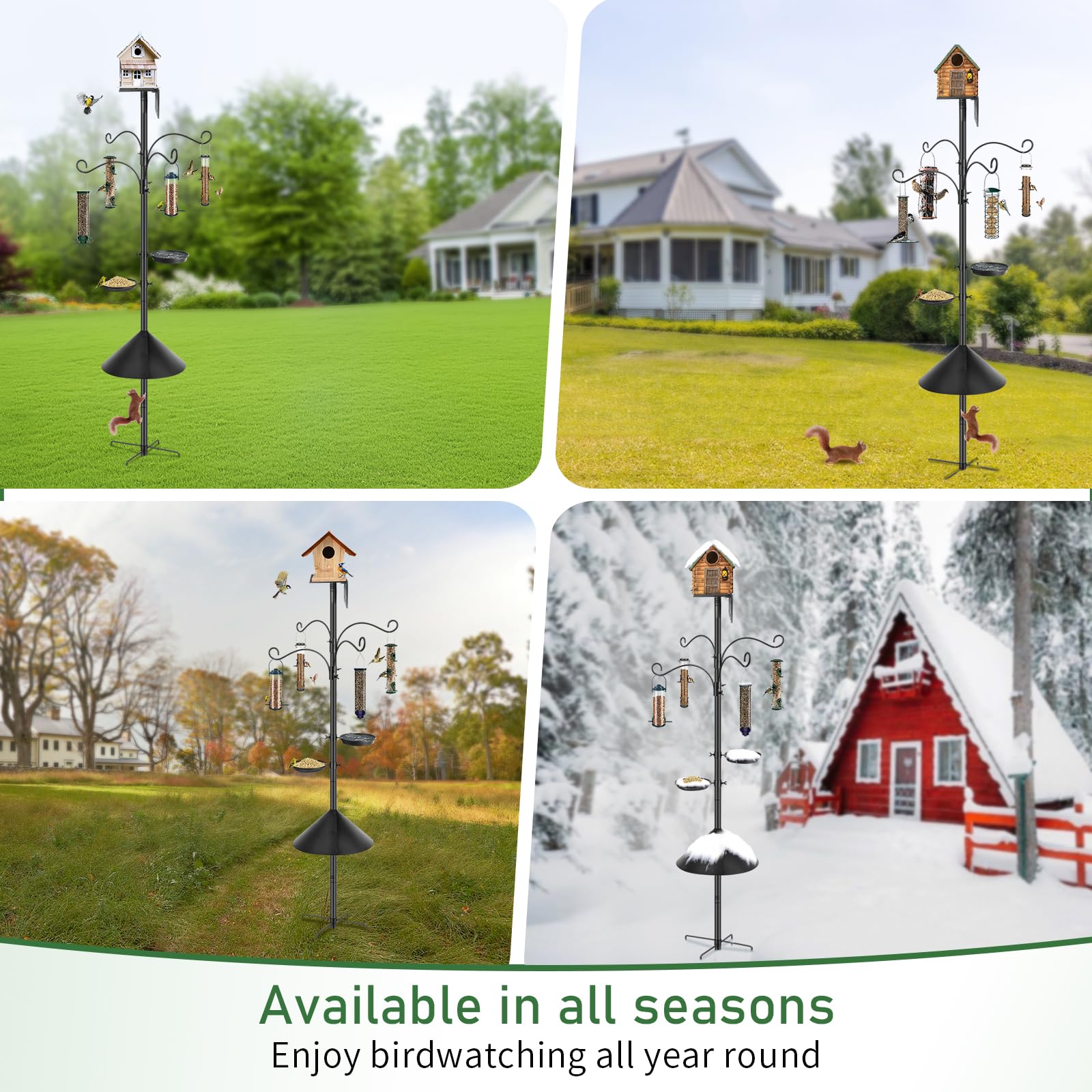 KOLAKO feeder pole in a garden setting with birds, enhances outdoor wildlife viewing