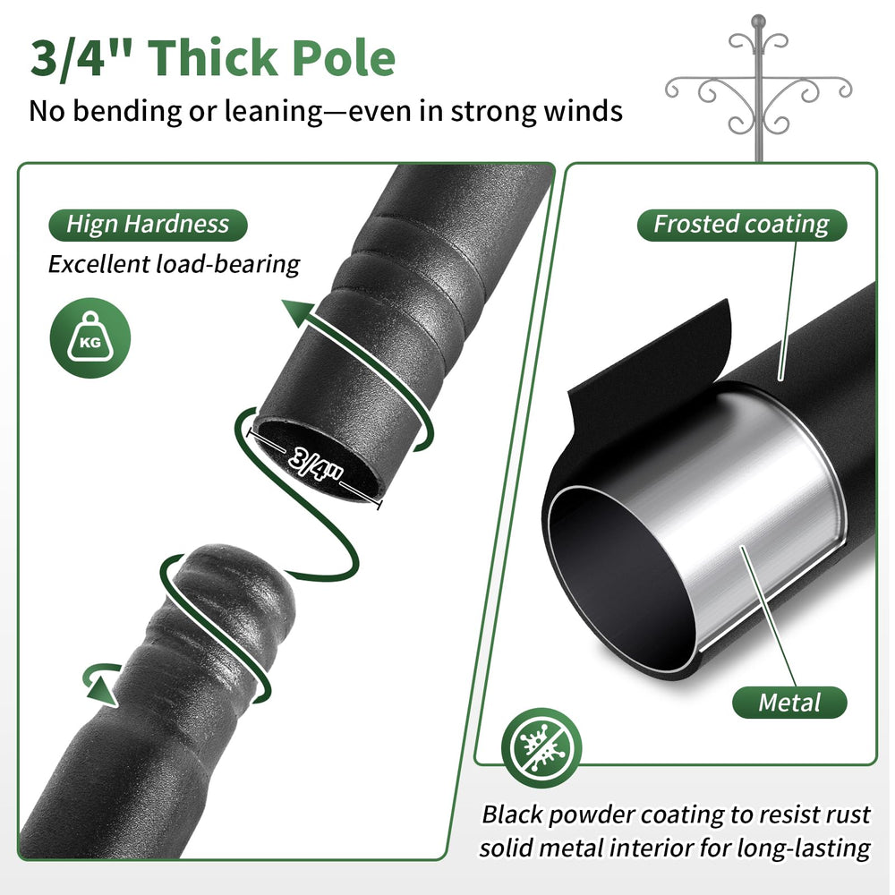 KOLAKO threaded pole connection showing sturdy 3/4 inch steel and tool-free twist lock