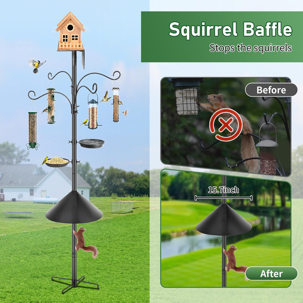 KOLAKO shepherd hooks holding various feeders, attracts multiple bird species safely
