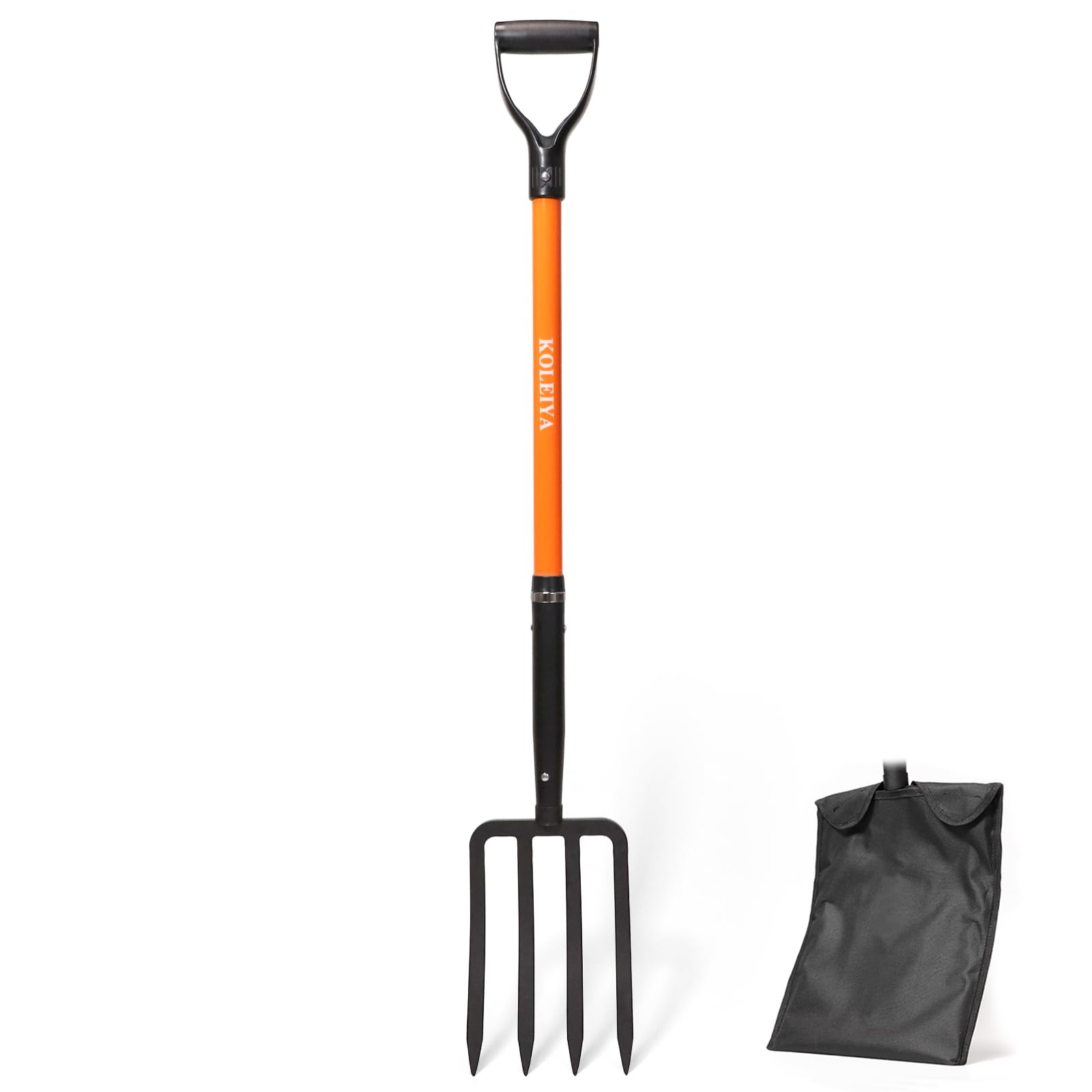 KOLEIYA front view of 4-tine garden fork showing robust head and handle for durability