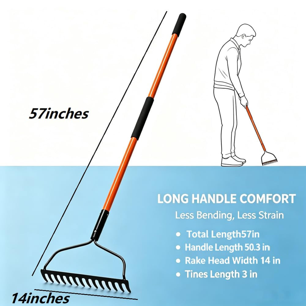 KOLEIYA rake in use spreading mulch for even coverage and faster landscaping