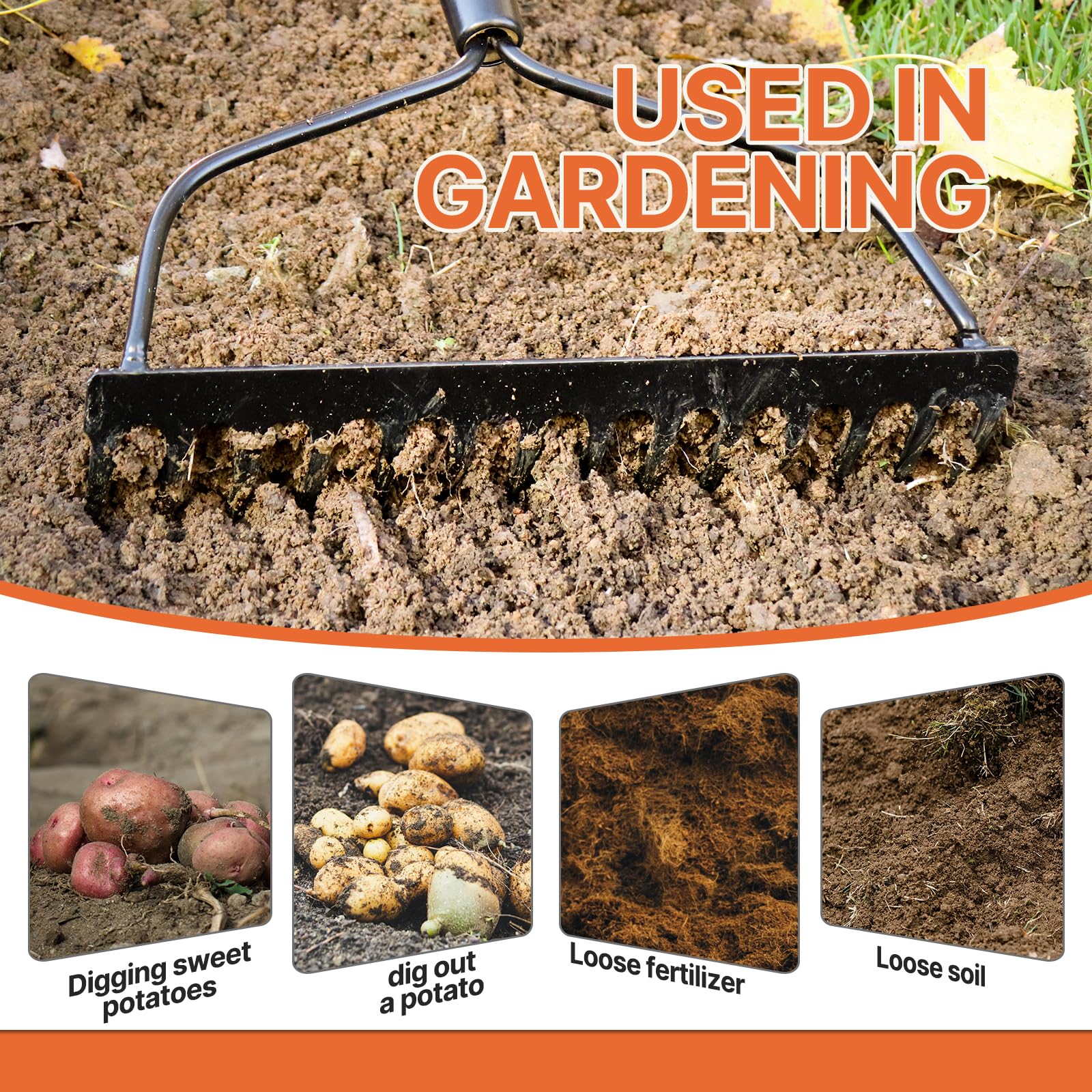 KOLEIYA next to common yard tools to show 57-inch scale and ergonomic reach
