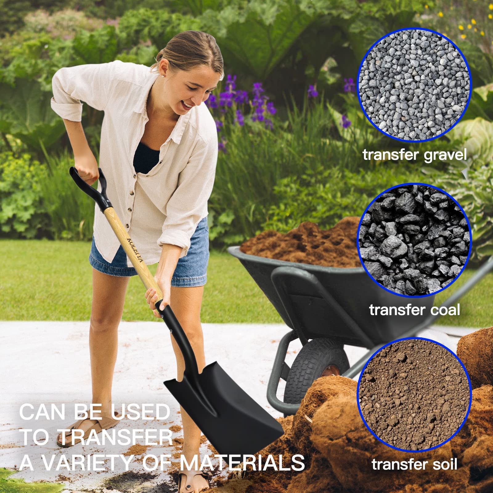 KOLEIYA shovel in garden transferring soil and mulch efficiently