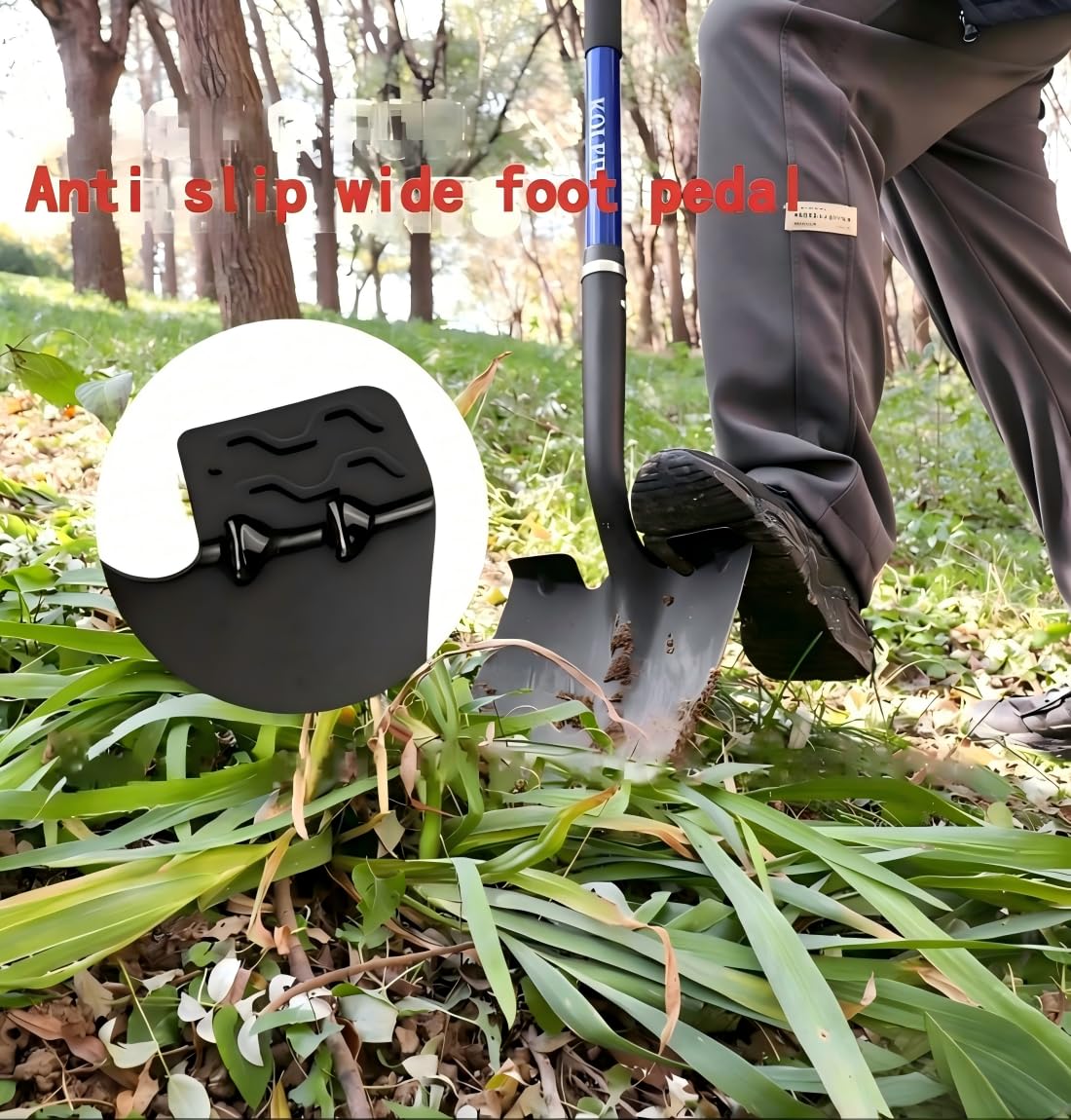 KOLEIYA shovel beside measuring tape showing 57-inch length for extended reach