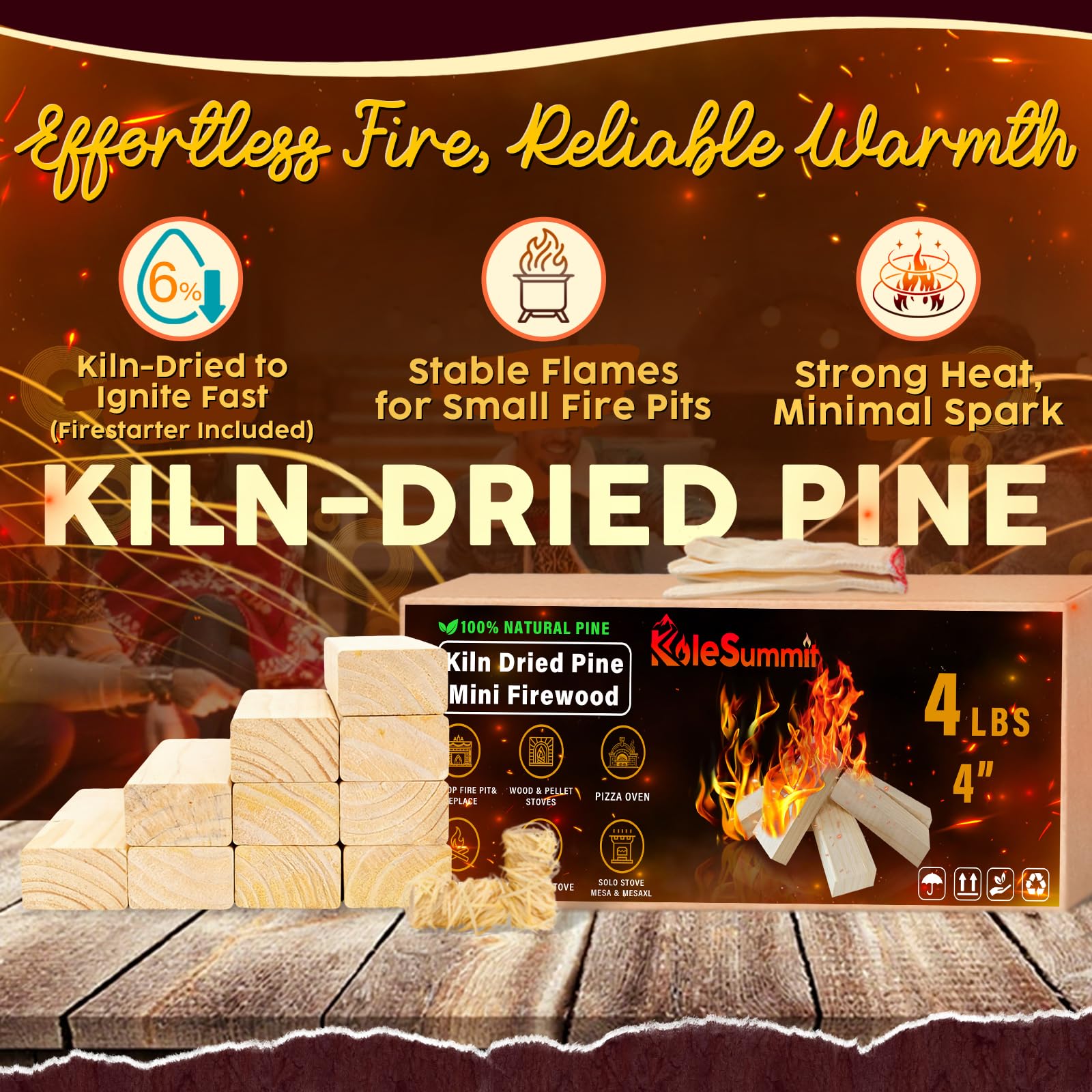 KoleSummit close-up of kiln-dried pine grain highlighting low moisture clean burn