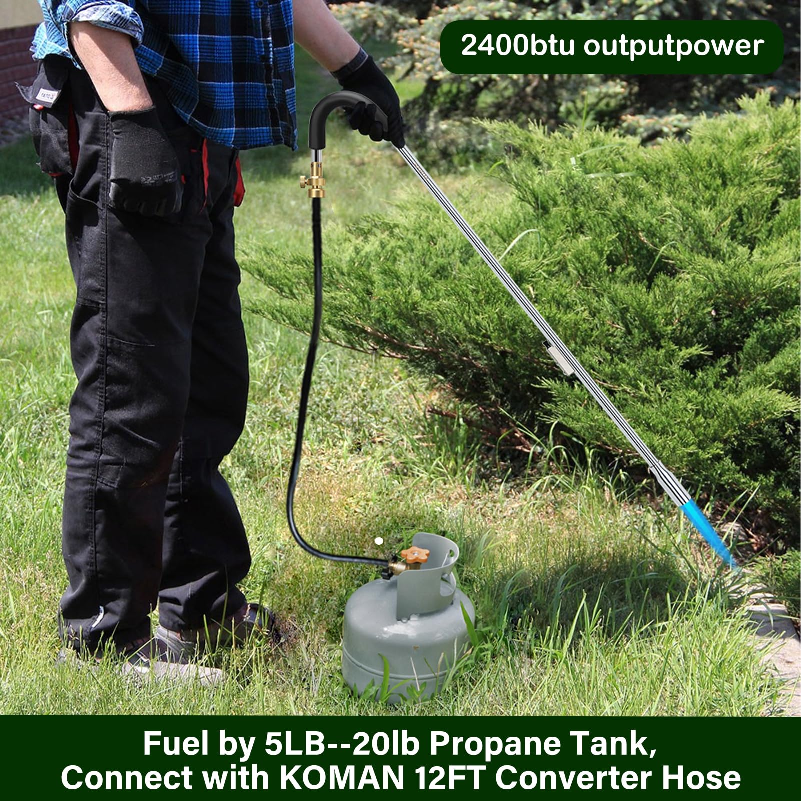 KOMAN burner flame in use on weeds for chemical-free control