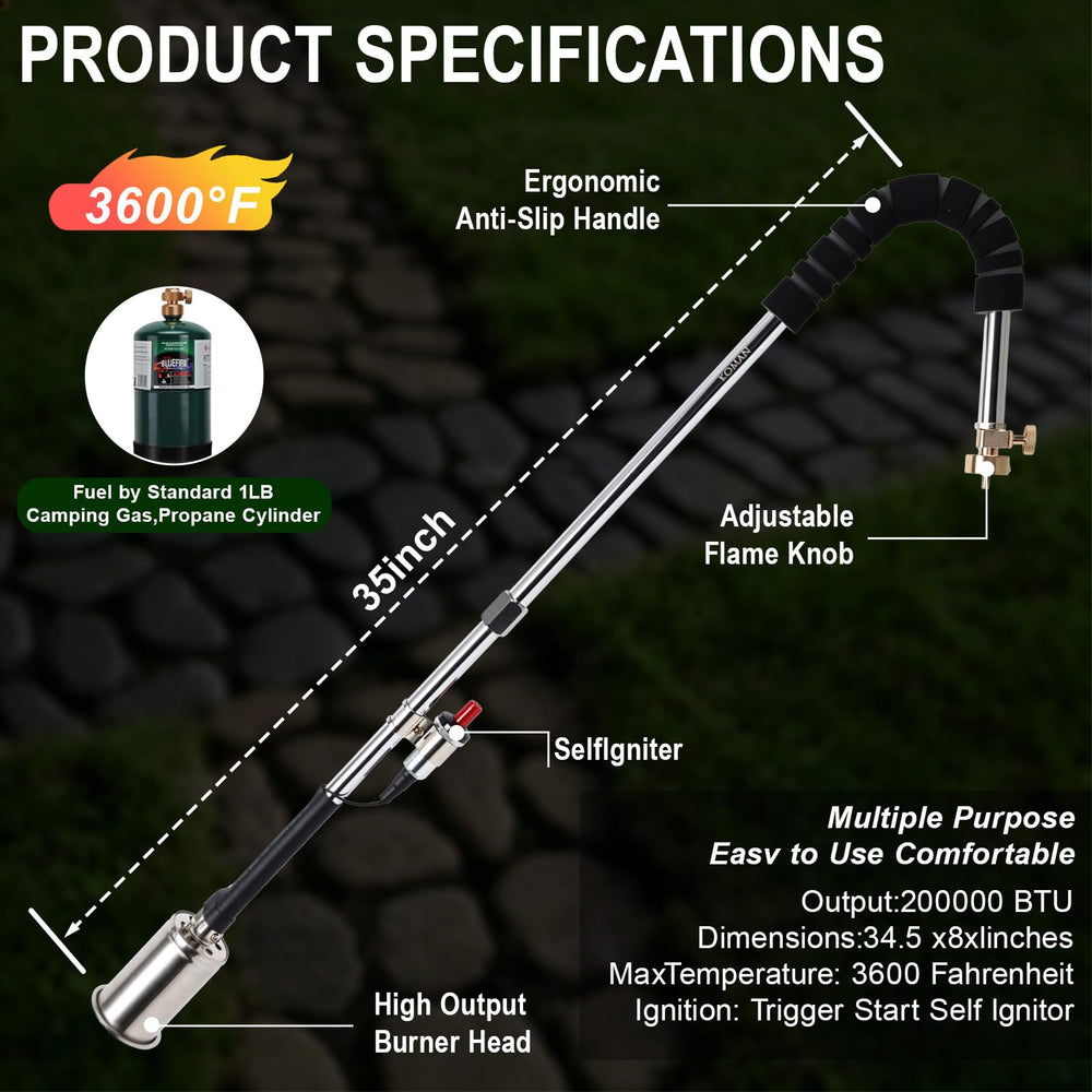 KOMAN torch in use on paved cracks showing fast, chemical-free weed removal