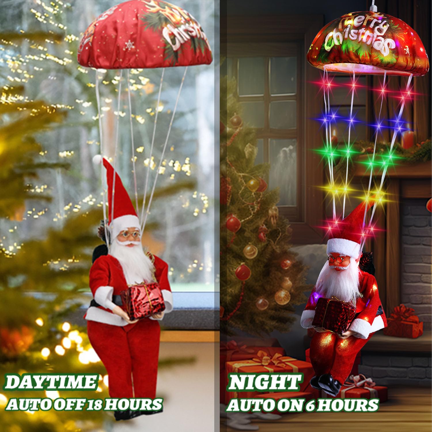 KOMILIFT Santa hanging on porch offering playful illuminated decoration