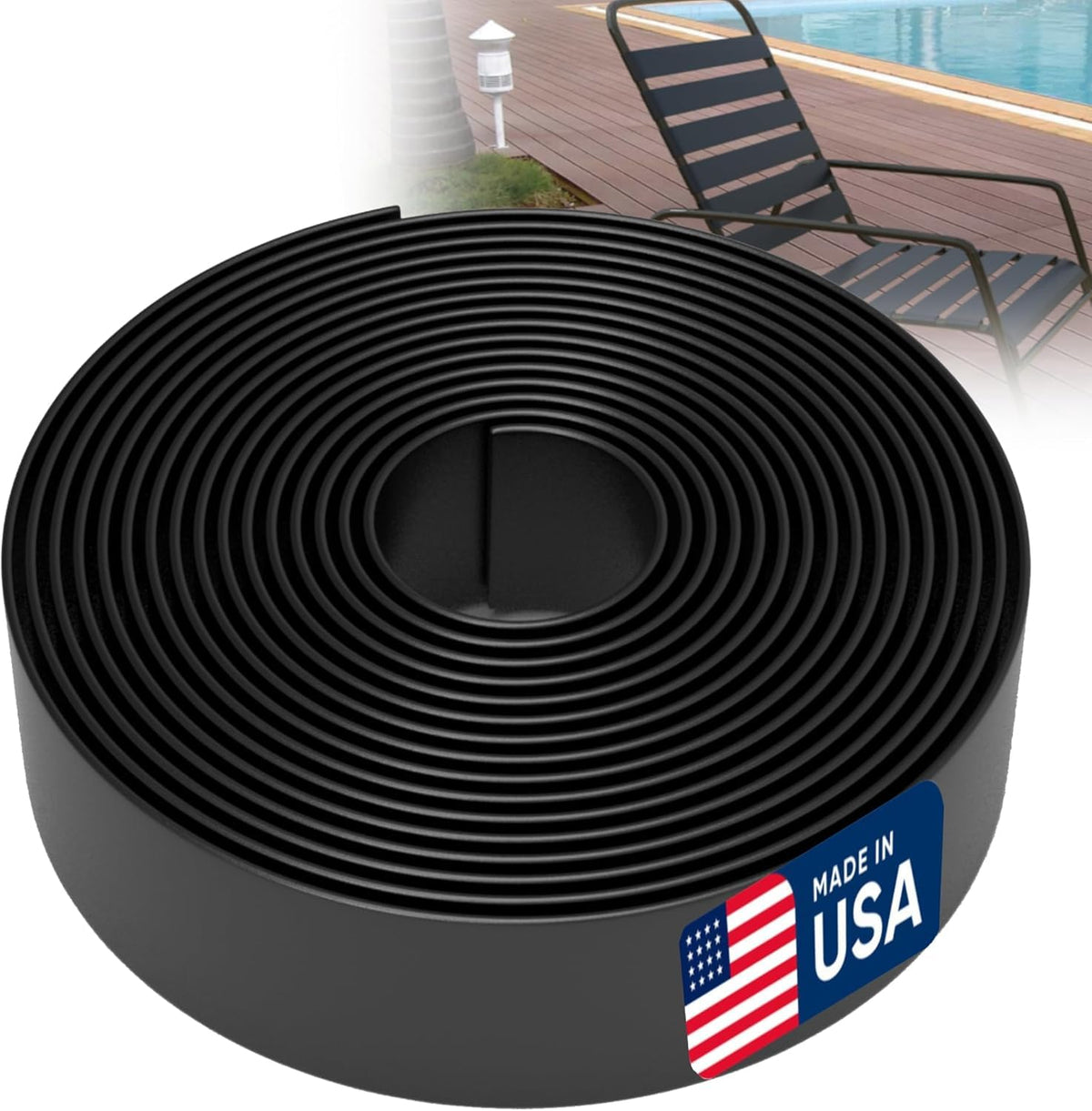 KOMORAX front view of 2-inch black vinyl strap roll showing length and packaging benefit durable supply