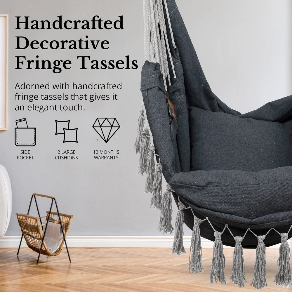 Komorebi two large cushions and side pocket visible for extra comfort and storage