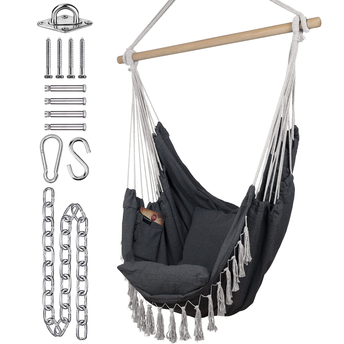 Komorebi hammock chair front view showing roomy seat and relaxed style benefit