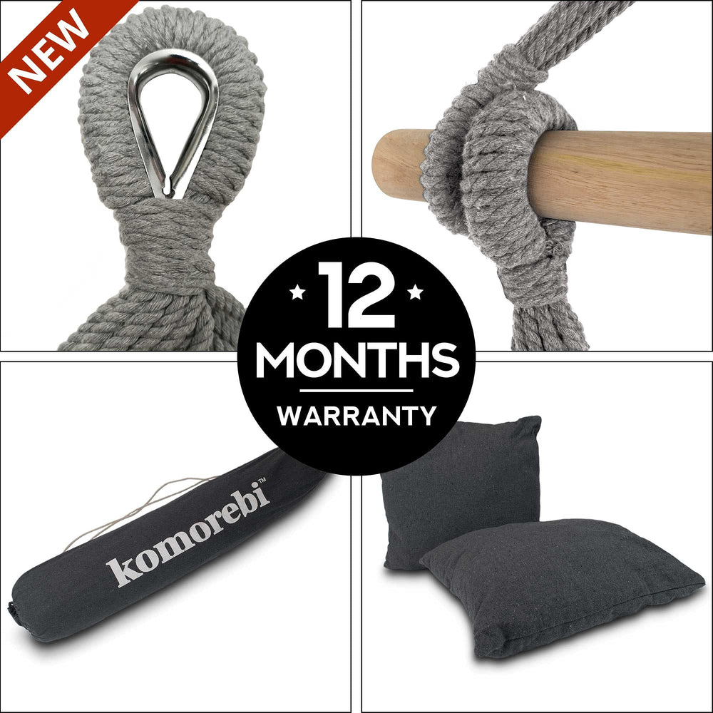 Komorebi hammock chair hanging on a porch showcasing outdoor relaxation spot