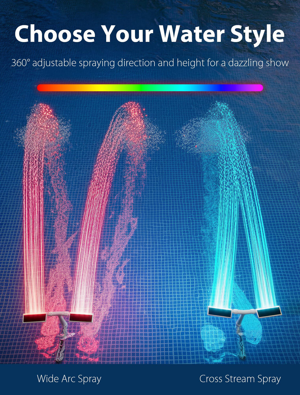 Kompoll fountain floating in above-ground pool, adds visual motion and ambiance