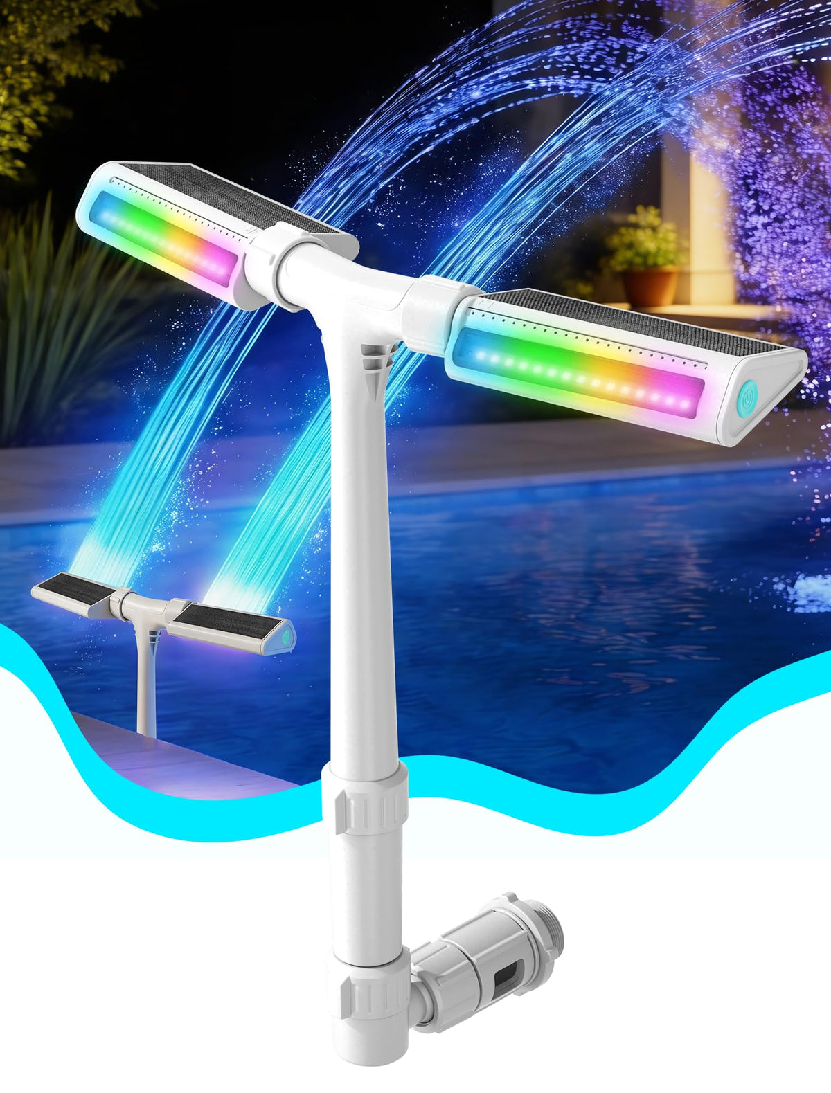 Kompoll front view floating fountain showing clean profile and benefits