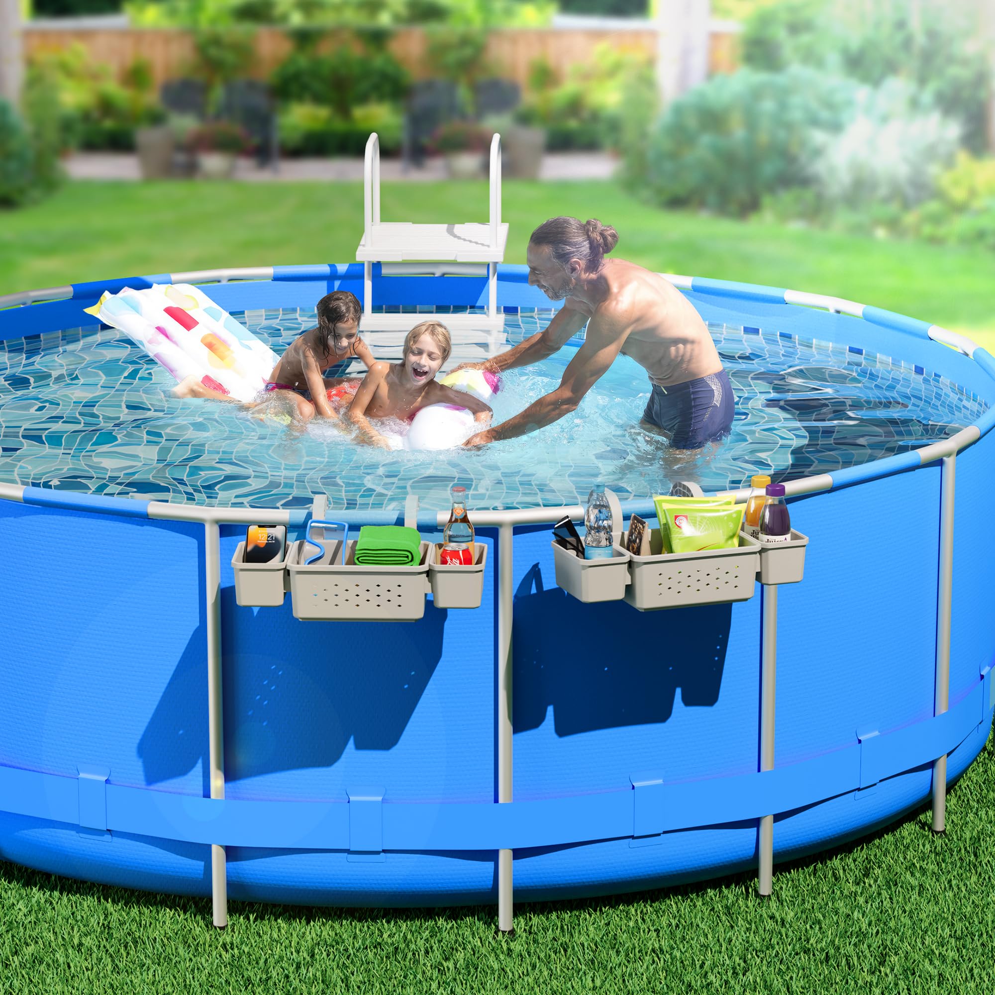 Kompoll in a poolside scene showing tidy, convenient organization