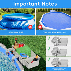 Kompoll clipped to an above-ground pool rail demonstrating secure mounting benefit