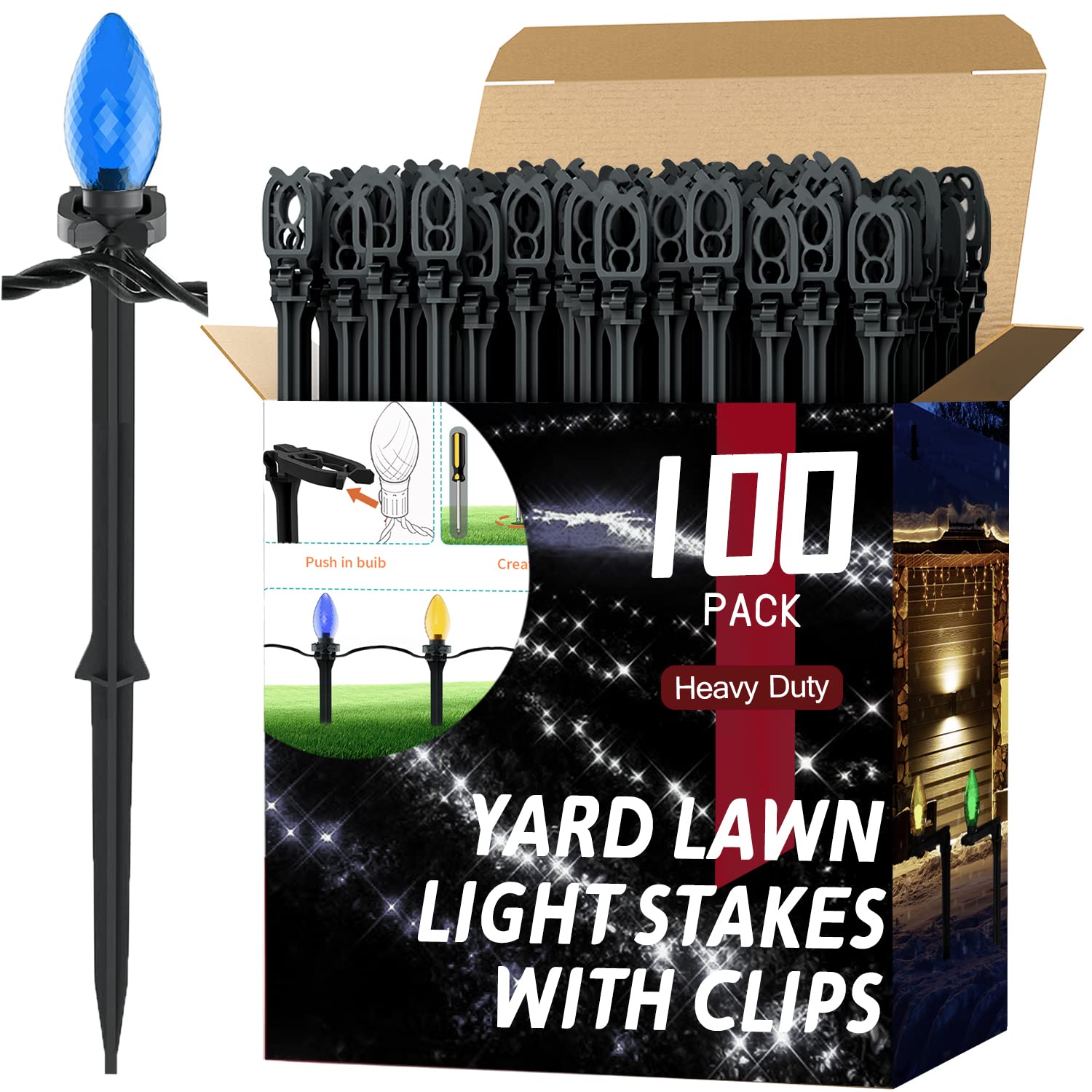 koneboss front pack of 100 stakes showing quantity and black finish for easy yard setup