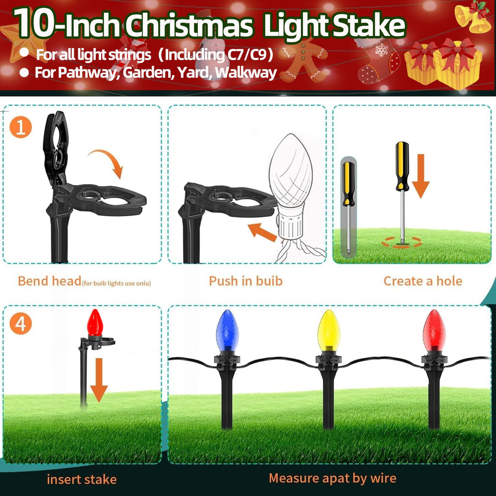 koneboss stakes holding C7 C9 bulbs upright showing cleaner, elevated lighting