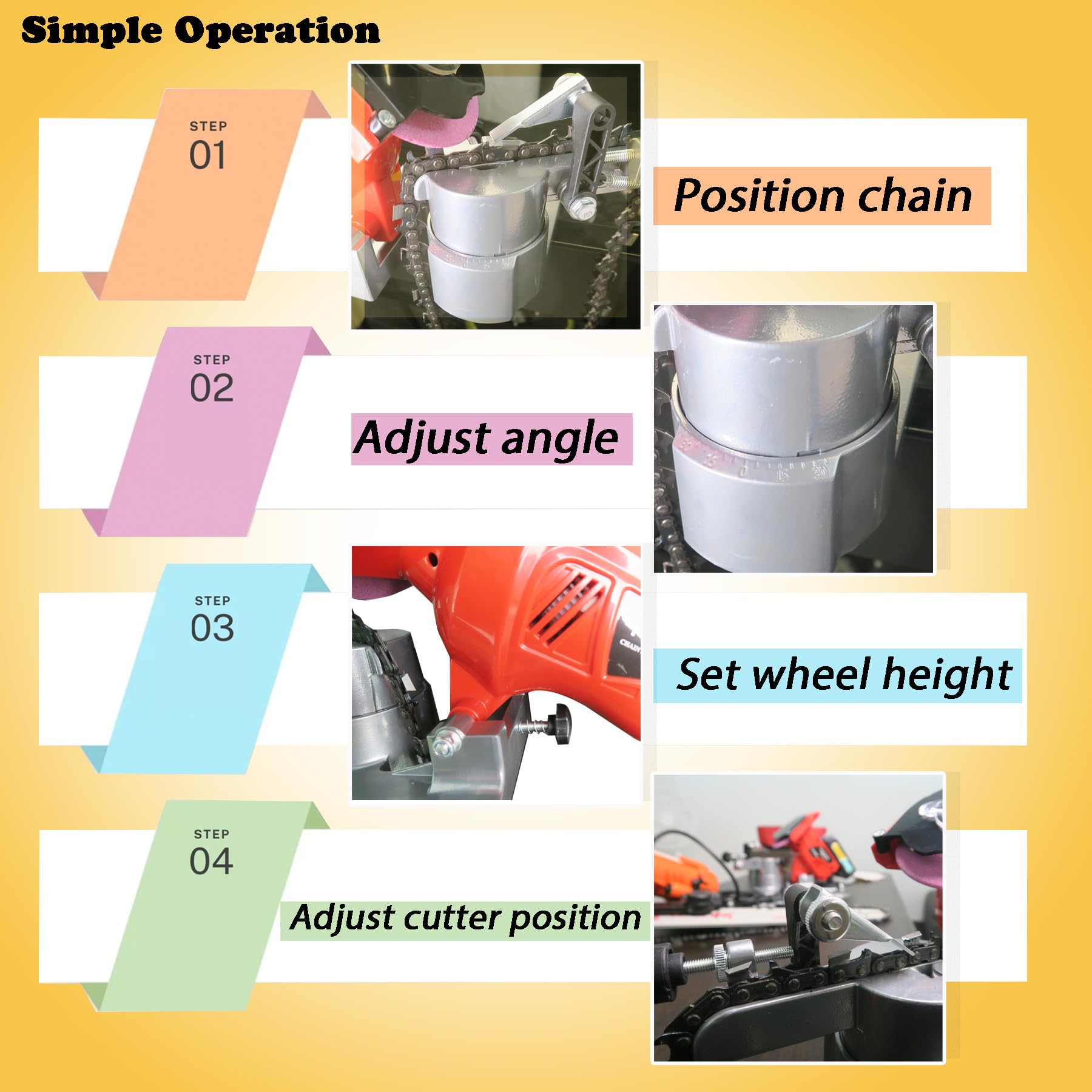 KonKell chain clamped in place showing secure hold and accurate grinding