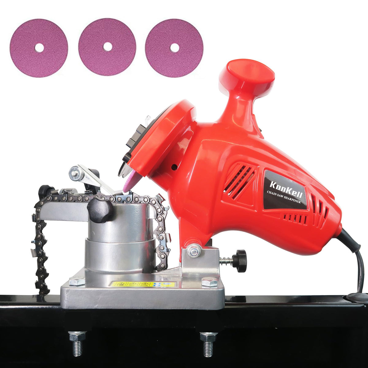 KonKell front view showing compact sharpener and controls for quick setup