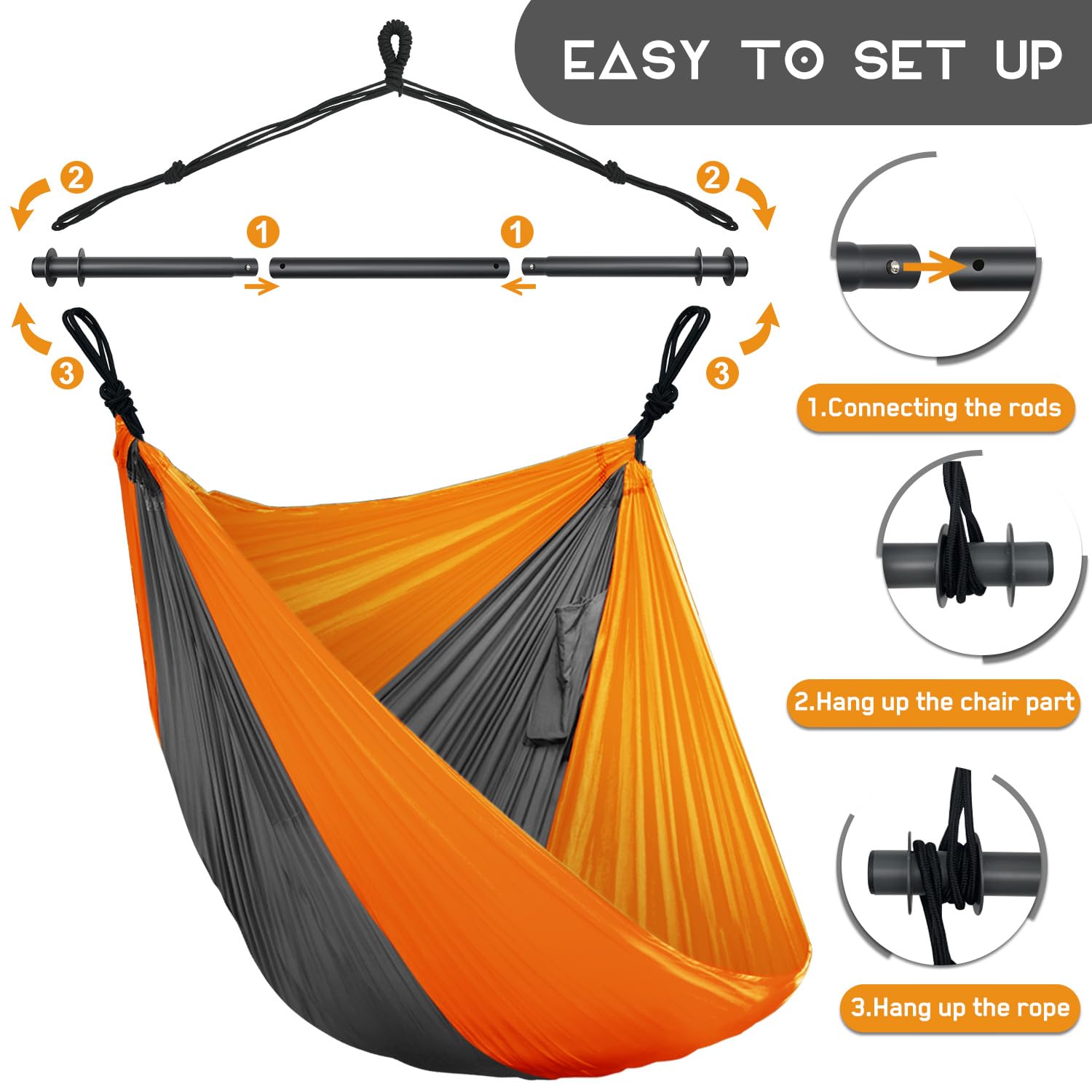 Konosnd camping setup suspended between trees for outdoor relaxation