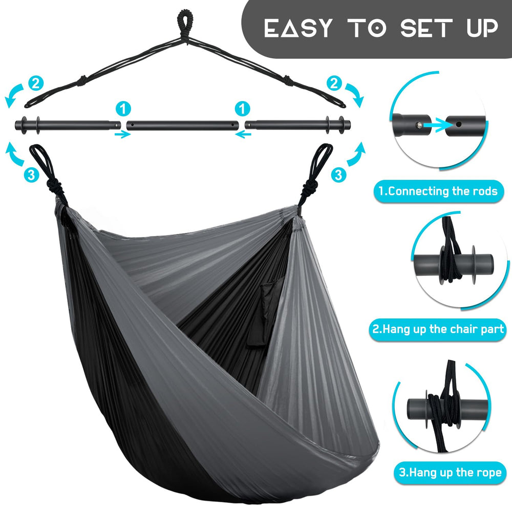 Konosnd hammock chair hung on backyard frame, outdoor lounging comfort
