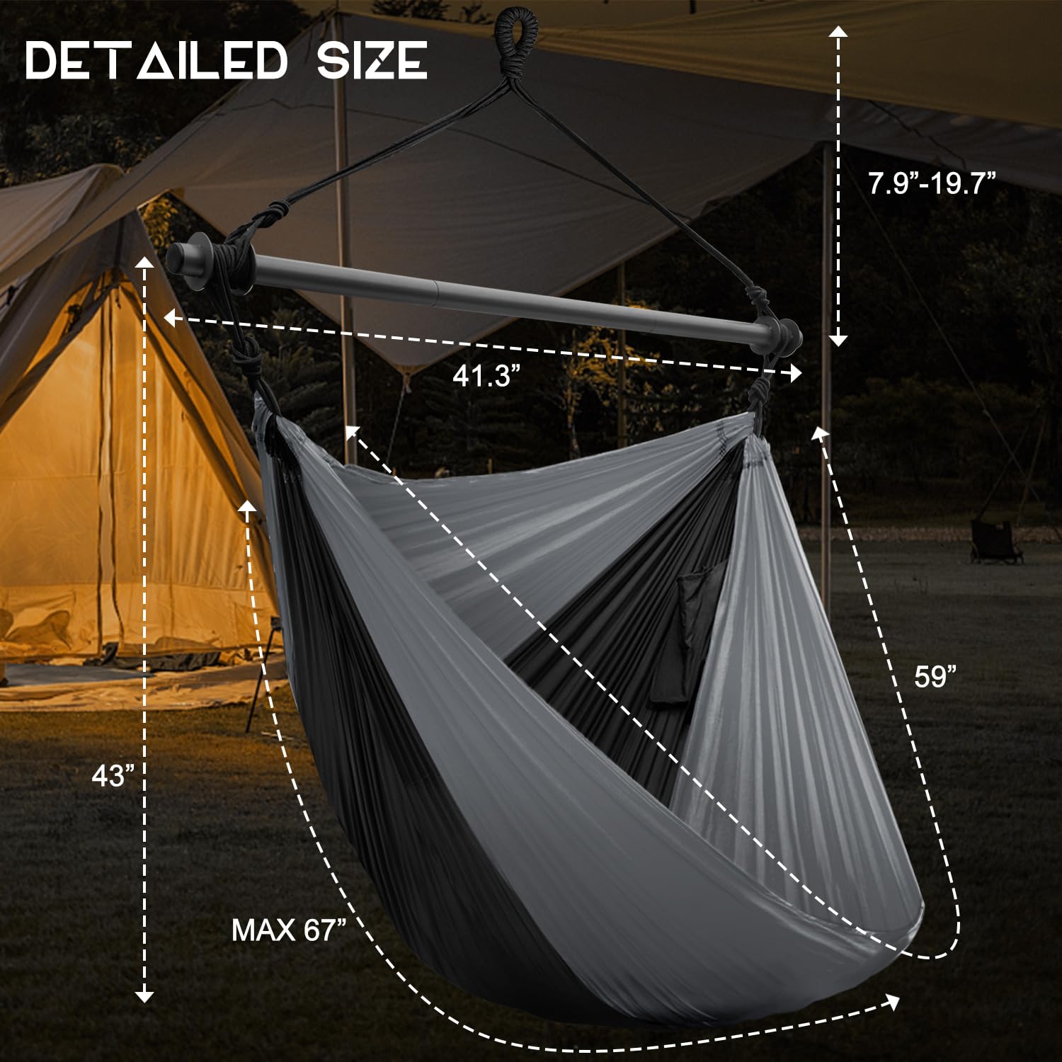Konosnd hammock chair hung at campsite with trees, quick setup convenience