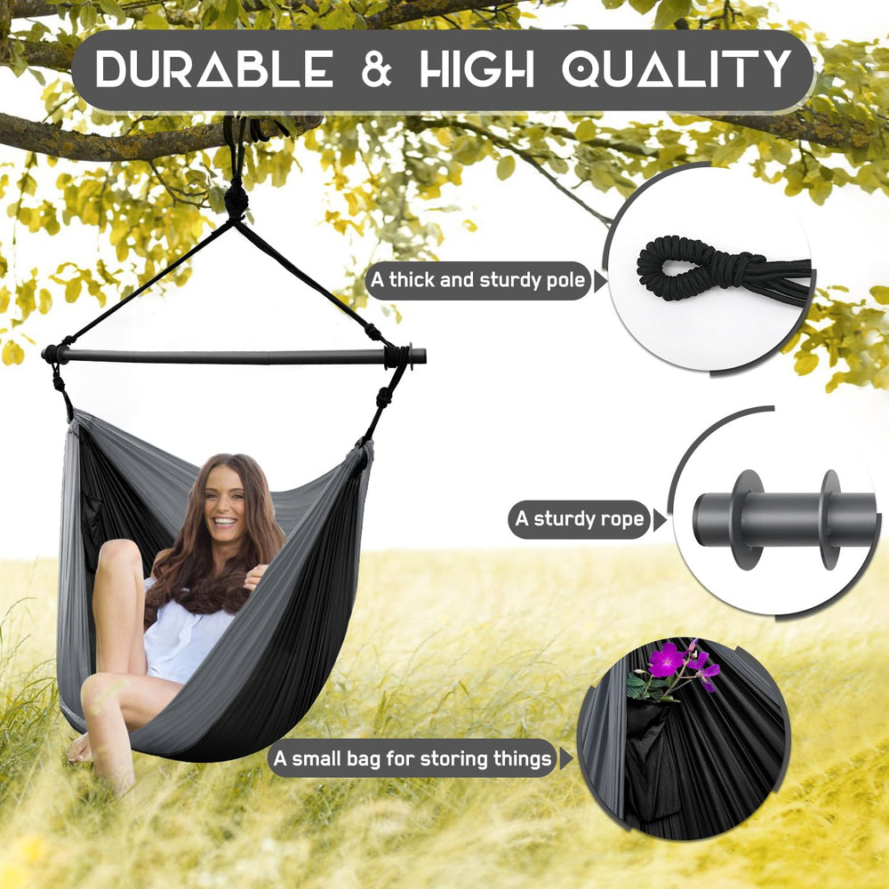 Konosnd hammock chair next to backpack for scale, lightweight easy carry
