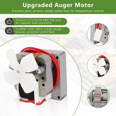 konros auger motor close-up showing reinforced gears and steady pellet feed benefit