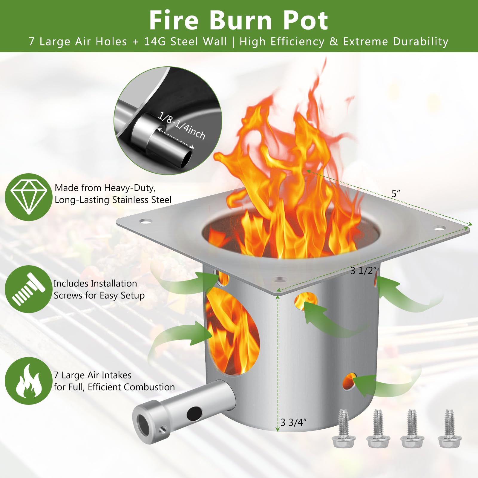 konros 14-gauge steel burn pot top view with seven-hole design for efficient combustion benefit
