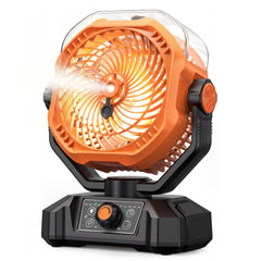Koonie fan front view showing controls and orange finish for portable cooling