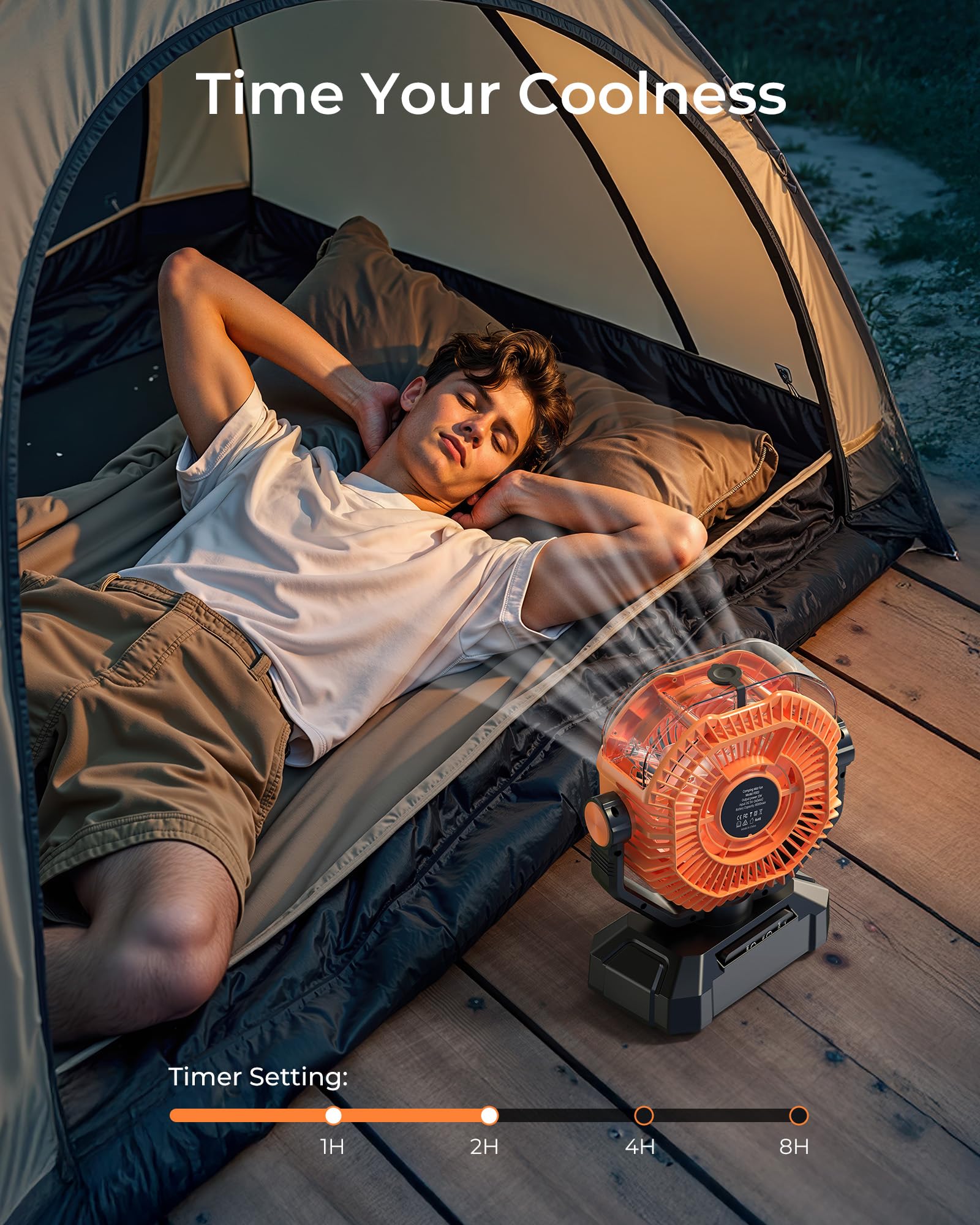 Koonie hanging from tent ceiling using hidden hook for campsite lighting and airflow