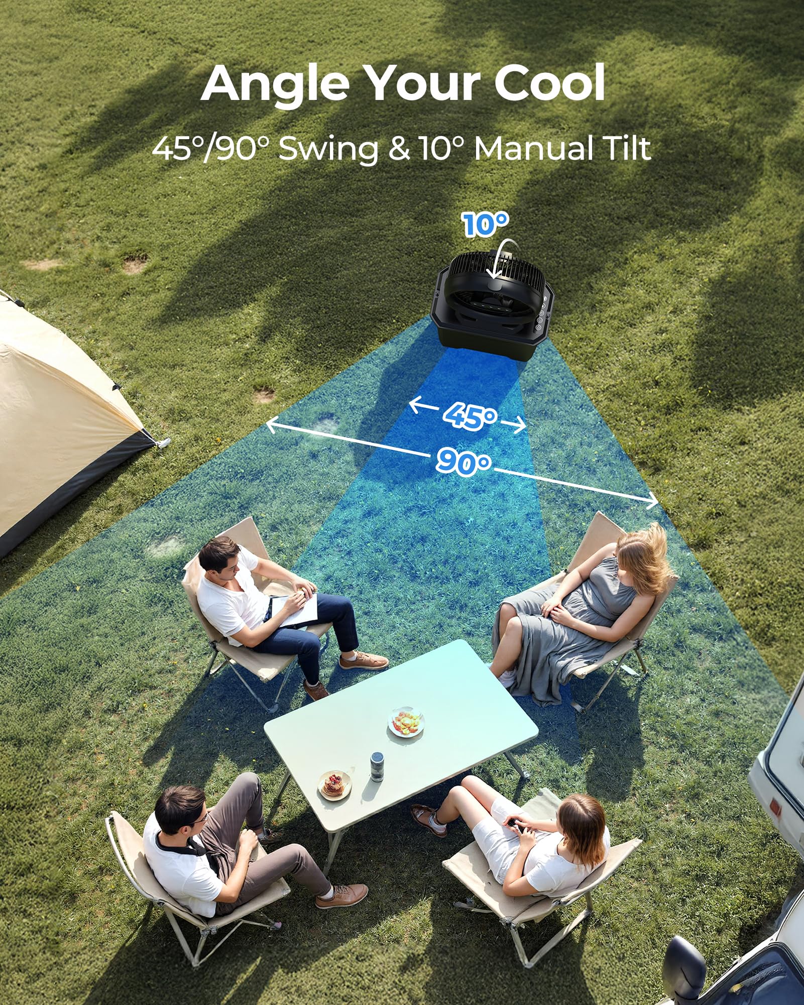 Koonie placed inside tent demonstrating portable cooling for camping