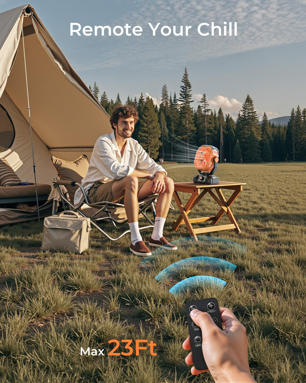Koonie remote control in hand for effortless operation from a distance