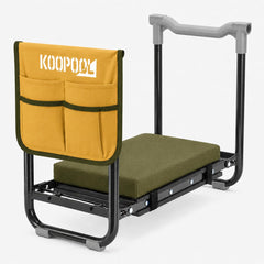 KOOPOOL front view showing foldable garden kneeler and seat, easy storage benefit
