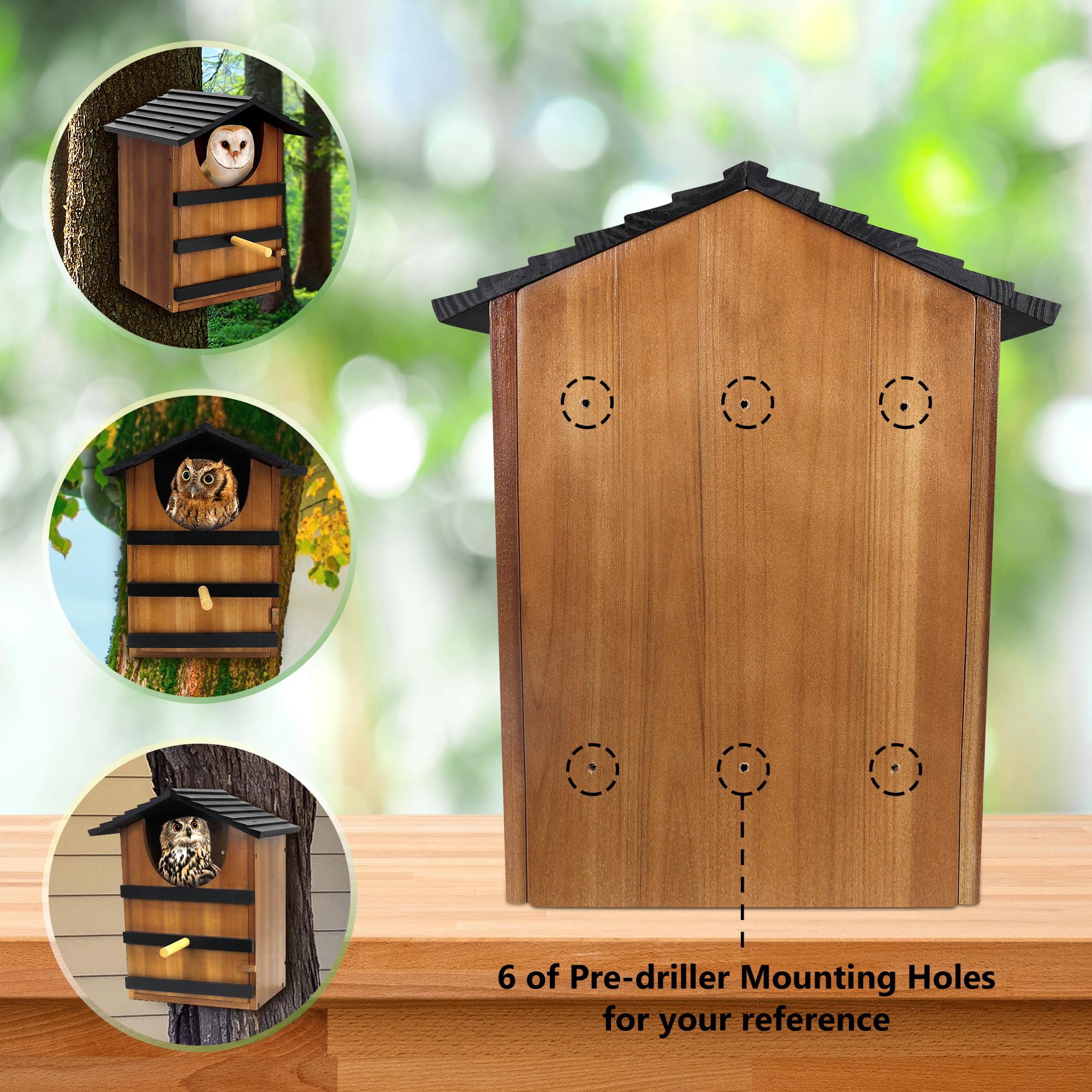 KOOPRO owl house mounted on a tree showing natural garden integration benefit