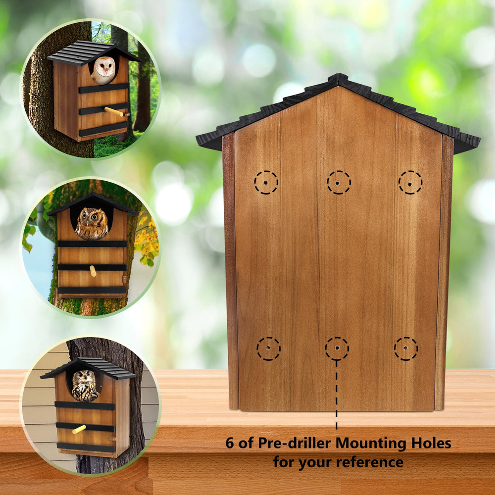 KOOPRO owl house mounted on a tree showing natural garden integration benefit