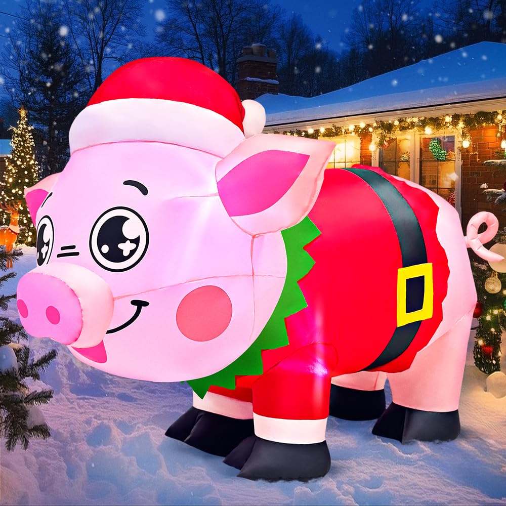 KOOY 5FT pig front view showing festive pose and LED glow