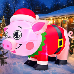 KOOY 5FT pig front view showing festive pose and LED glow