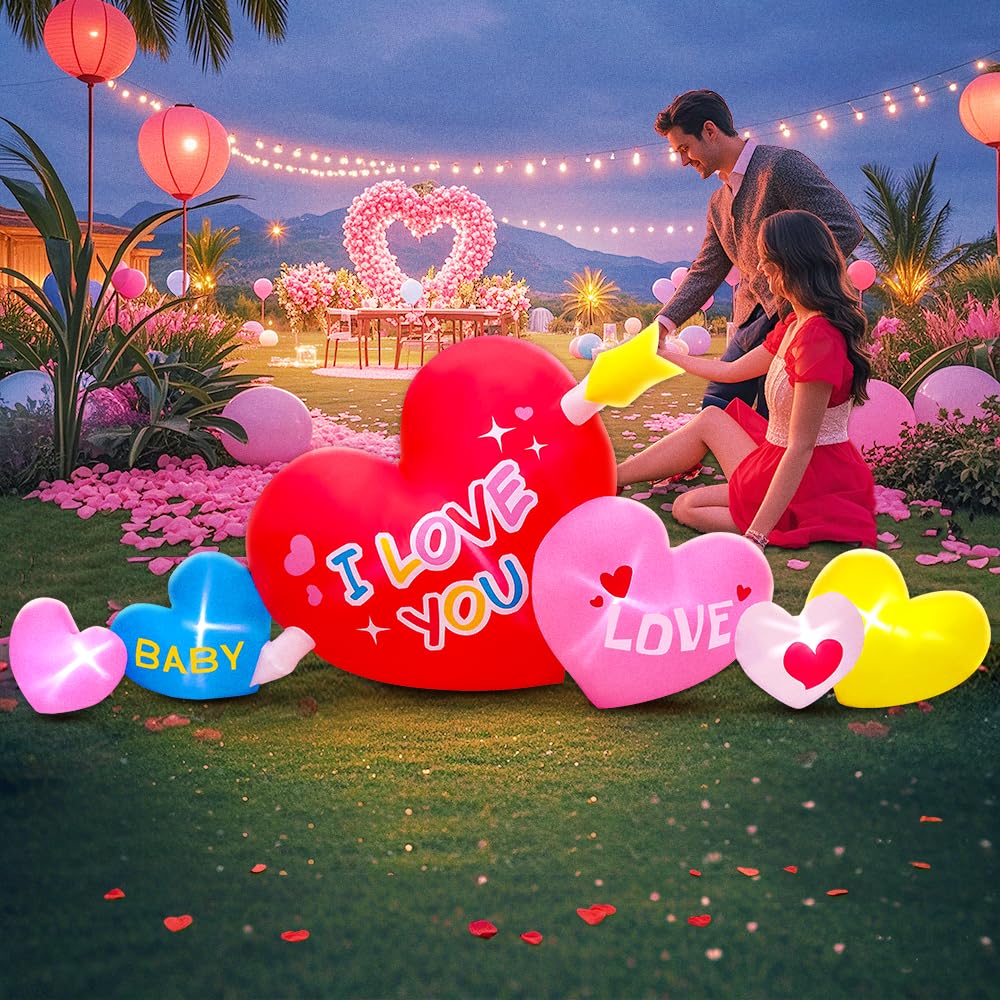 KOOY 9FT heart front view showing size and bright design for yard impact