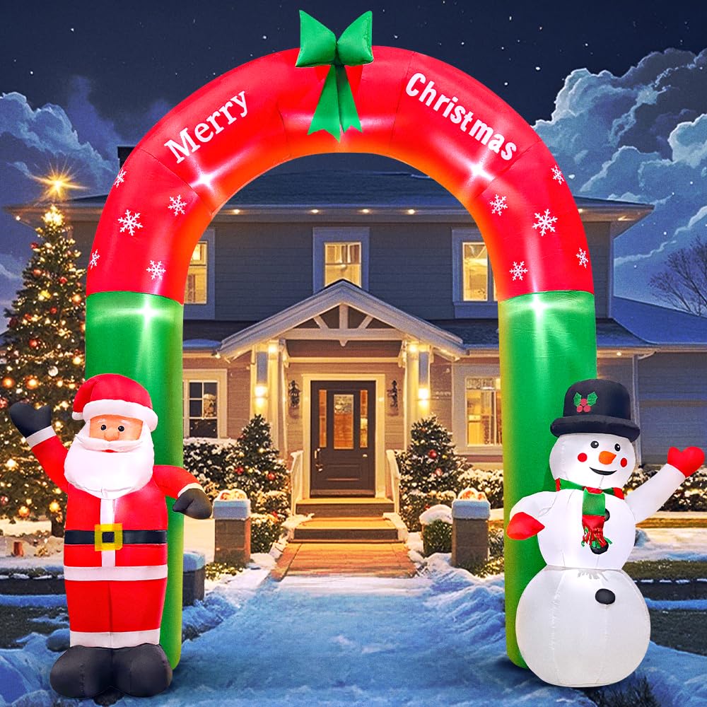 KOOY front view arch in yard showing bright holiday entrance benefit