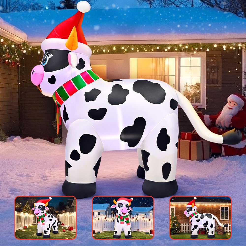 KOOY inflatable cow lit by internal LED lights creating bright nighttime visibility