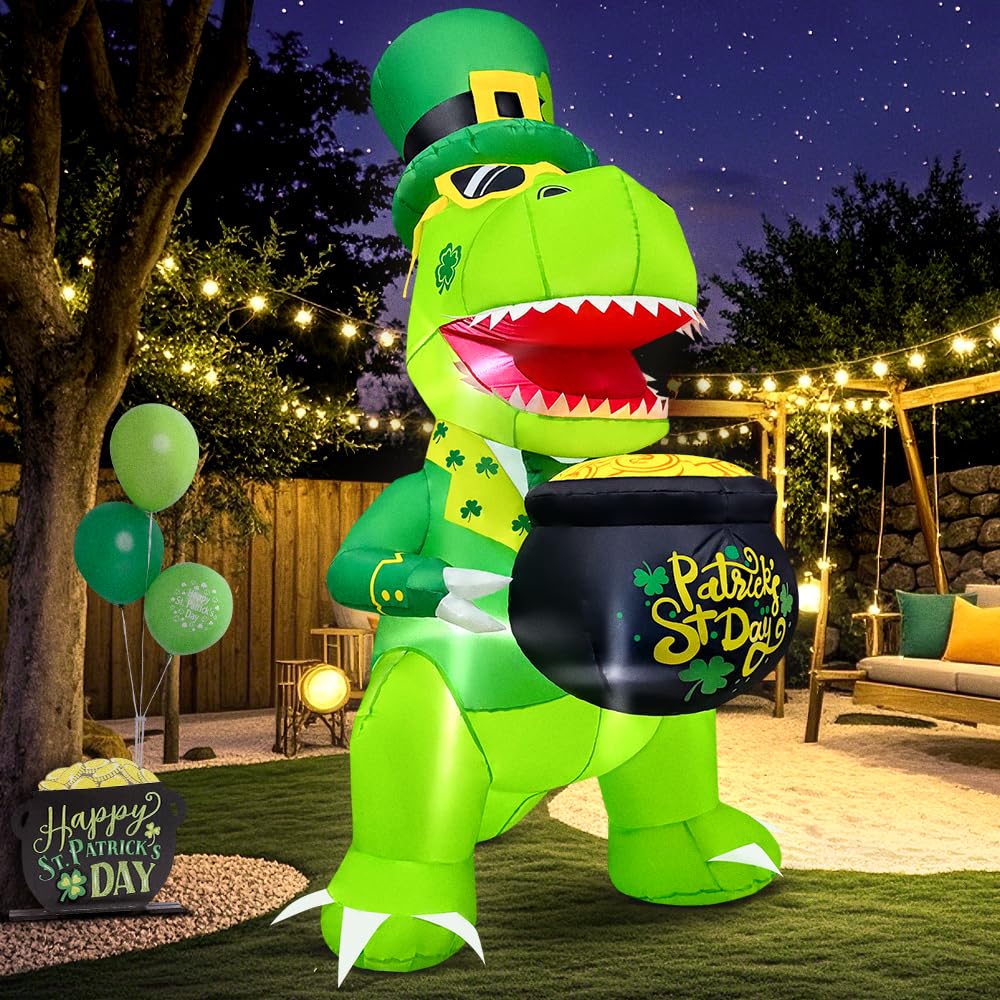 KOOY dinosaur placed in yard near pathway, playful party-ready outdoor decoration